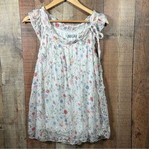 Cottagecore Small Silk Floral Top Made in Italy Bird Dragonfly Lined Romatic